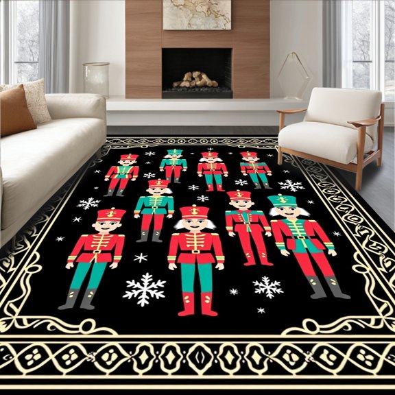 ODIKA 2x3 Machine Washable Non-Slip Area Rug, Elegant Nutcracker Parade Absorbent Bathroom High Traffic Rug, Red, 654022