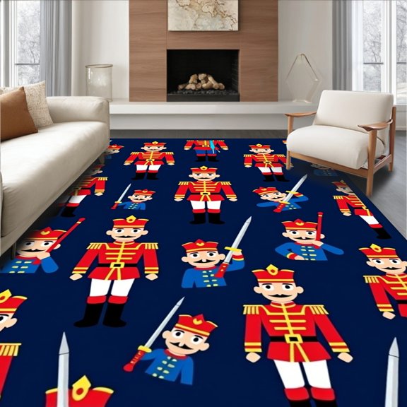 ODIKA 2x3 Machine Washable Non-Slip Area Rug, Elegant Nutcracker Washroom Accessory Christmas Present High Traffic Rug, Blue, 735782