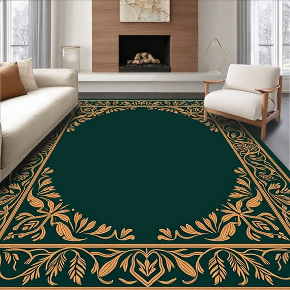 ODIKA 2'x3' Machine Washable Non-Slip Area Rug, Elegant Pinecone Bough Welcoming Entryway Seasonal Visitor Reception High Traffic Rug, Green, 621334