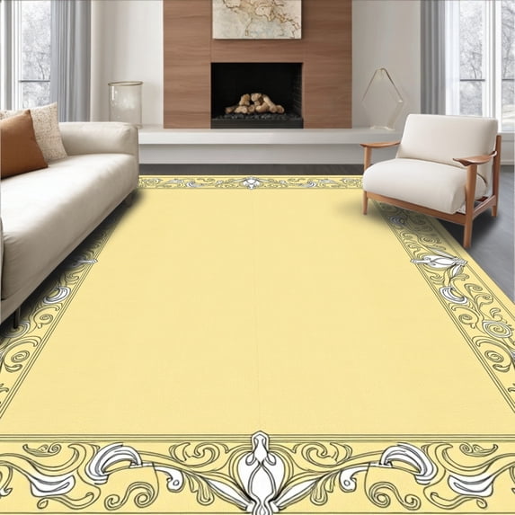 ODIKA 2'x3' Machine Washable Non-Slip Area Rug, Elegant Rococo Scroll and Petal Arrangement with Vintage Wash High Traffic Rug, Ivory, 659961