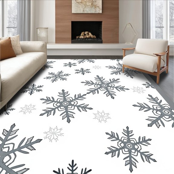 ODIKA 2x3 Machine Washable Non-Slip Area Rug, Elegant Snowflake Festive Holiday Sequin Plush Decoration High Traffic Rug, White, 608008