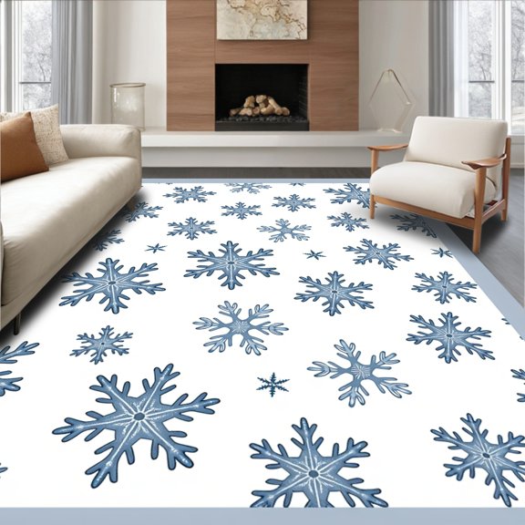 ODIKA 2x3 Machine Washable Non-Slip Area Rug, Elegant Snowflake Sequin Holiday Floor Decoration Winter Wonderland High Traffic Rug, Blue, 735145