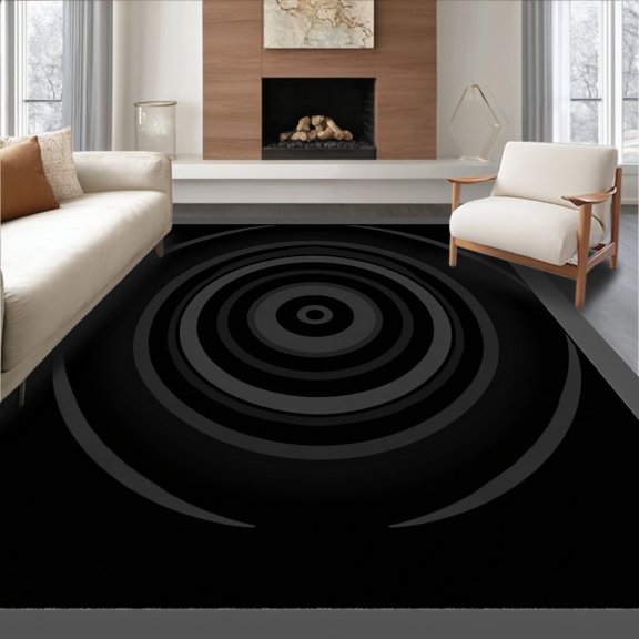 ODIKA 2x3 Machine Washable Non-Slip Area Rug, Elegant Spiral Plush Vortex Accent High Traffic Rug, Black, 567556