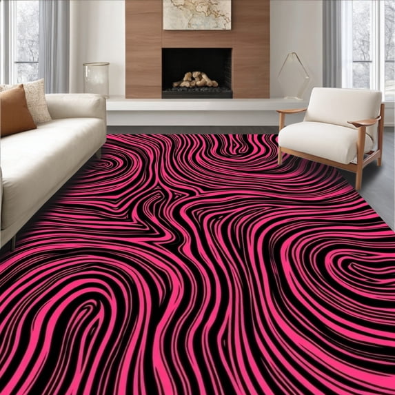 ODIKA 2'x3' Machine Washable Non-Slip Area Rug, Elegant Swirl Contemporary Accent Decorative Artistic High Traffic Rug, Pink, 579914