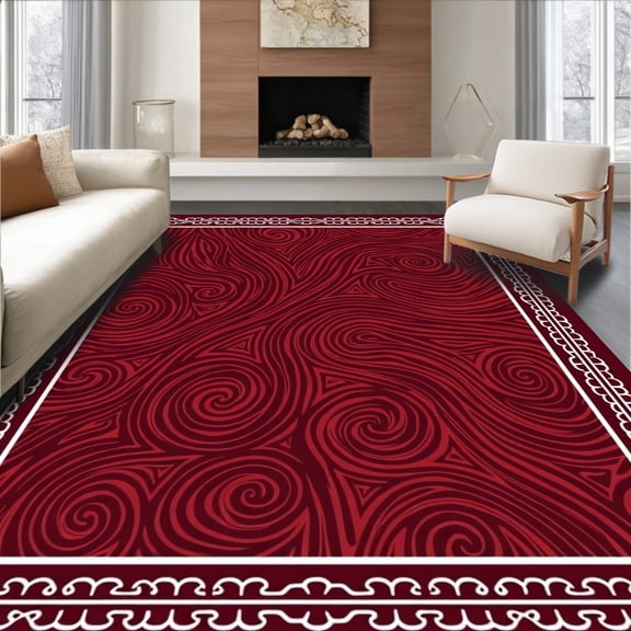 ODIKA 2x3 Machine Washable Non-Slip Area Rug, Elegant Swirl Vortex Contemporary Medallion Abstract Accent High Traffic Rug, Red, 587619