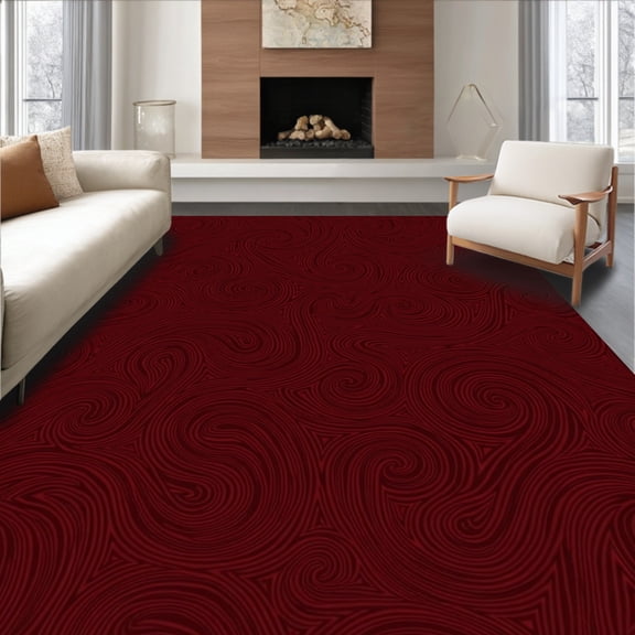 ODIKA 2x3 Machine Washable Non-Slip Area Rug, Elegant Swirl Vortex Spiral Contemporary Accent High Traffic Rug, Burgundy, 579994