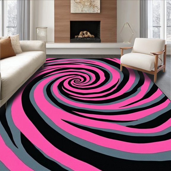 ODIKA 2x3 Machine Washable Non-Slip Area Rug, Elegant Swirling Vortex Design With Interlocking Wavy High Traffic Rug, Pink, 569377