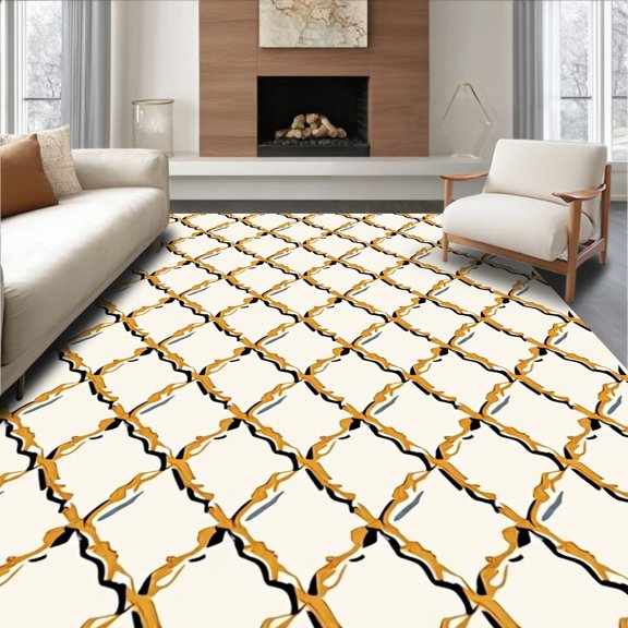 ODIKA 2x3 Machine Washable Non-Slip Area Rug, Elegant Transitional Lattice Trellis Overlapping Network High Traffic Rug, White, 488342