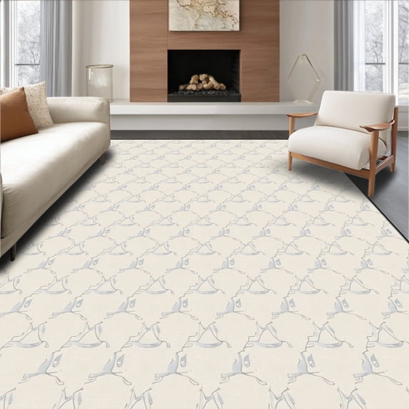 ODIKA 2'x3' Machine Washable Non-Slip Area Rug, Elegant Trellis Motif with Interlocking Lattice and Subtle Contrast High Traffic Rug, Beige, 660500
