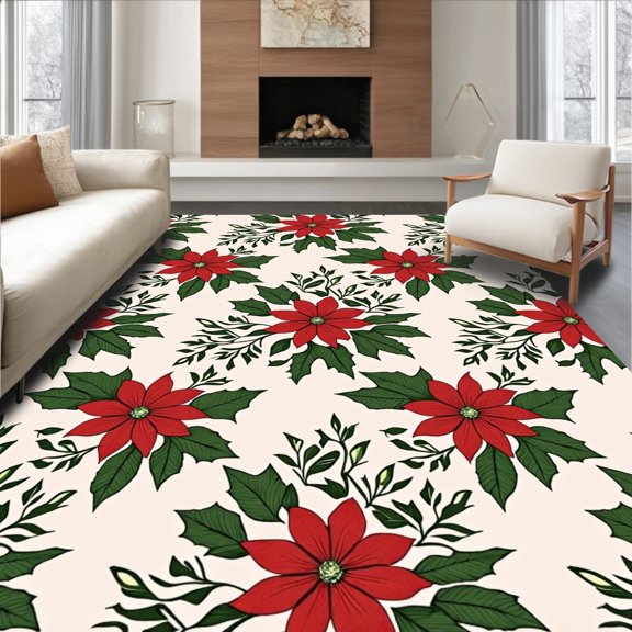 ODIKA 2x3 Machine Washable Non-Slip Area Rug, Elegant Yuletide Botanical Floor Covering Vintage Heritage High Traffic Rug, Red, 622473
