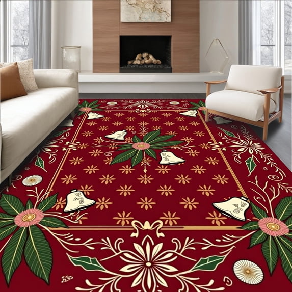 ODIKA 2'x3' Machine Washable Non-Slip Area Rug, Elegant Yuletide Celebration Comfort Standing High Traffic Rug, Red, 734300
