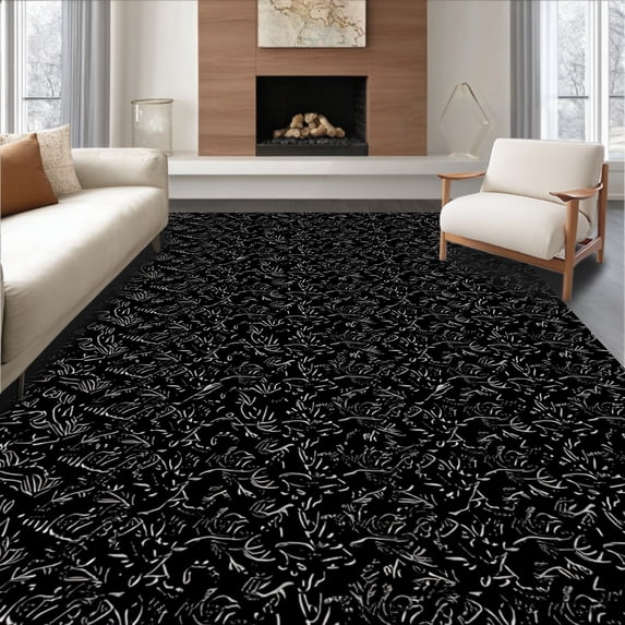 ODIKA 2'x3' Machine Washable Non-Slip Area Rug, Elegant Yuletide Foliage Entrance Seasonal Decorative Accent High Traffic Rug, Black, 623639