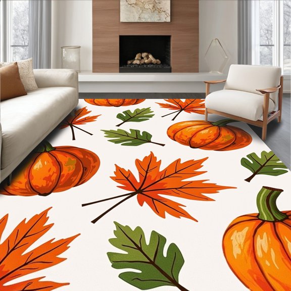 ODIKA 2x3 Machine Washable Non-Slip Area Rug, Enchanted Autumn Gourd Washroom Floor Decoration High Traffic Rug, Orange, 604780