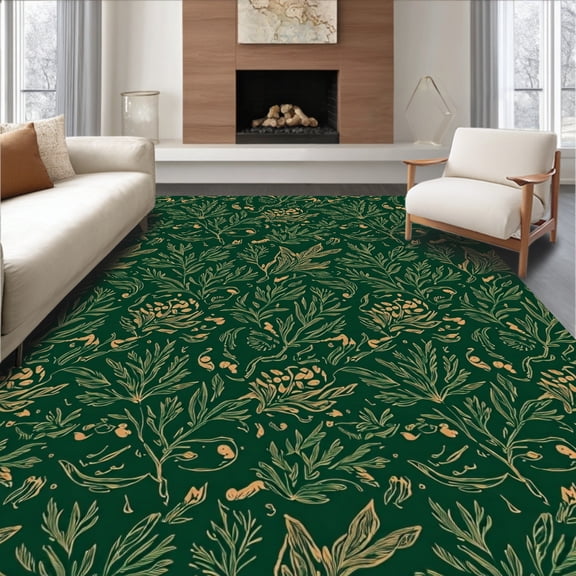 ODIKA 2x3 Machine Washable Non-Slip Area Rug, Enchanted Conifer Platform Adornment High Traffic Rug with Pad, Green, 624191