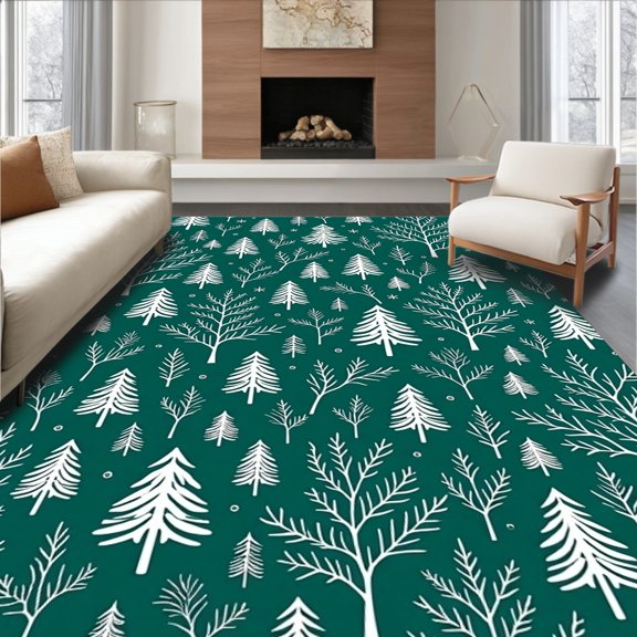 ODIKA 2x3 Machine Washable Non-Slip Area Rug, Enchanted Evergreen Forest Joyful Season Celebration High Traffic Rug, Green, 639402