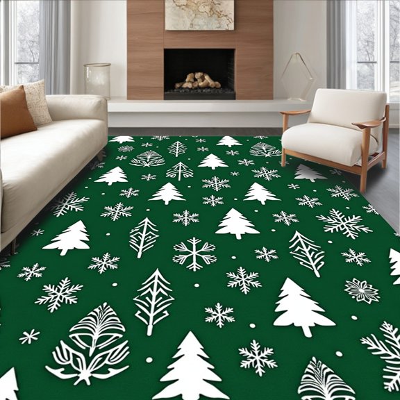 ODIKA 2x3 Machine Washable Non-Slip Area Rug, Enchanted Evergreen Forest Magical Seasonal Decorative Accent High Traffic Rug, Green, 607658