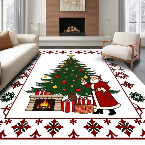 ODIKA 2x3 Machine Washable Non-Slip Area Rug, Enchanted Evergreen Yuletide Wonderland Hearth Family Gathering High Traffic Rug, Green, 501286
