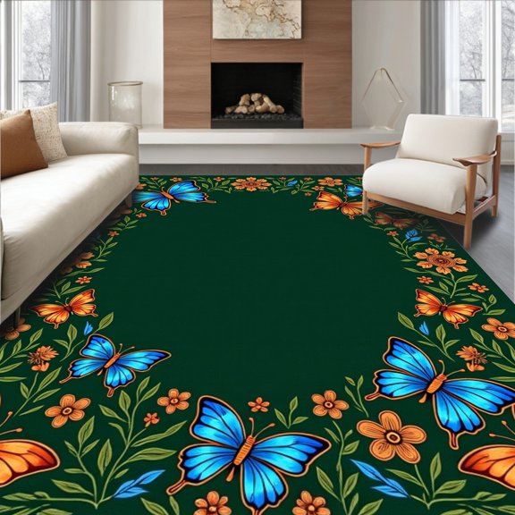 ODIKA 2x3 Machine Washable Non-Slip Area Rug, Enchanted Forest Yarn Hook Kit Magical Sanctuary High Traffic Rug, Green, 646467