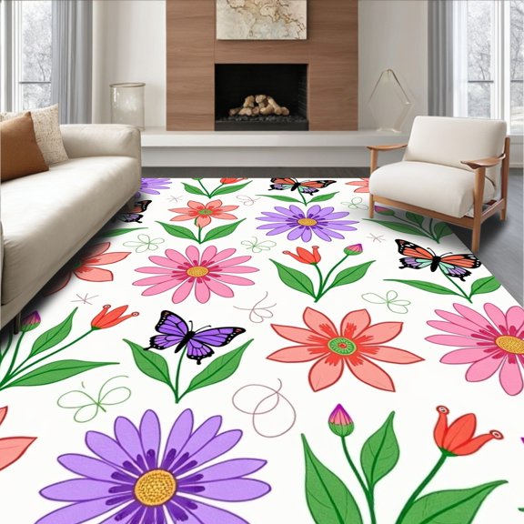 ODIKA 2x3 Machine Washable Non-Slip Area Rug, Enchanted Garden Dance Latch Hook Kit with Blooming Petals Design High Traffic Rug, Pink, 646900