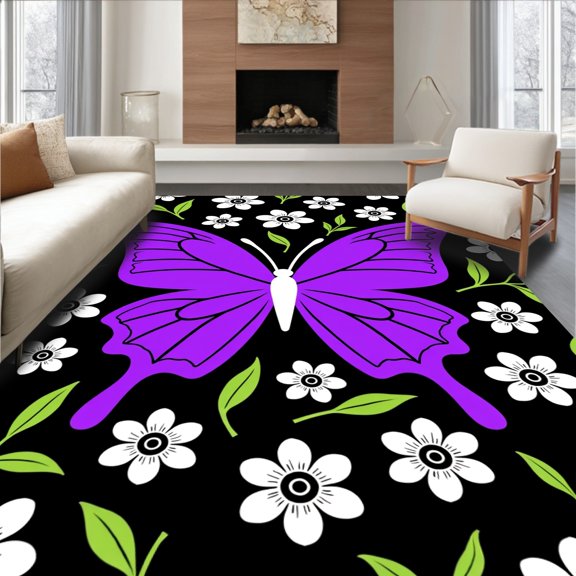 ODIKA 2x3 Machine Washable Non-Slip Area Rug, Enchanted Garden Latch Hook Kit with Blooming Florals High Traffic Rug, Black, 641223