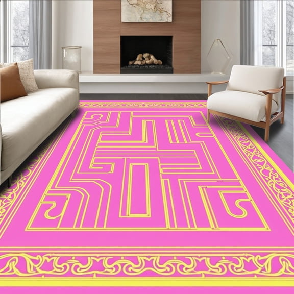 ODIKA 2x3 Machine Washable Non-Slip Area Rug, Enchanted Labyrinth Nouveau Decorative Sublime Treasure High Traffic Rug, Pink, 491113