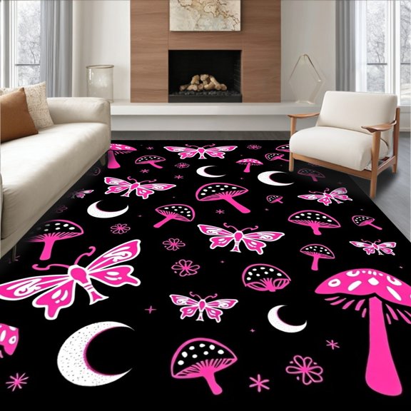 ODIKA 2x3 Machine Washable Non-Slip Area Rug, Enchanted Lunar Moth Mystical Doorway Entrance Welcome High Traffic Rug, Pink, 514102