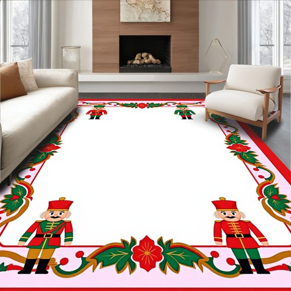 ODIKA 2x3 Machine Washable Non-Slip Area Rug, Enchanted Nutcracker Holiday Wonderland Festive Floor High Traffic Rug, Red, 607136