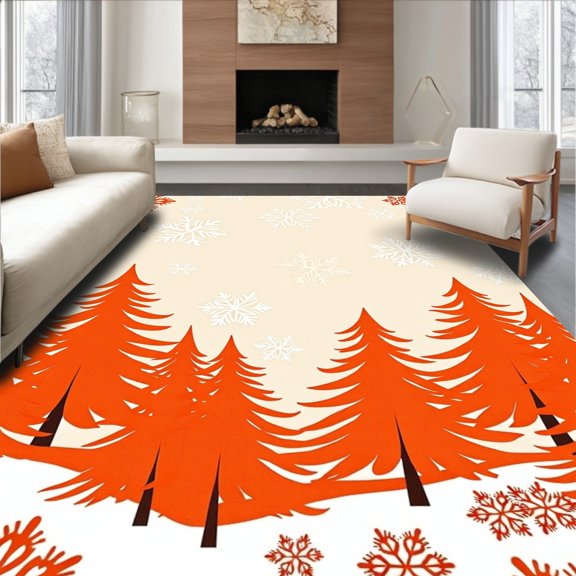 ODIKA 2x3 Machine Washable Non-Slip Area Rug, Enchanted Snowy Forest Magical Seasonal Pathway High Traffic Rug, Orange, 505392