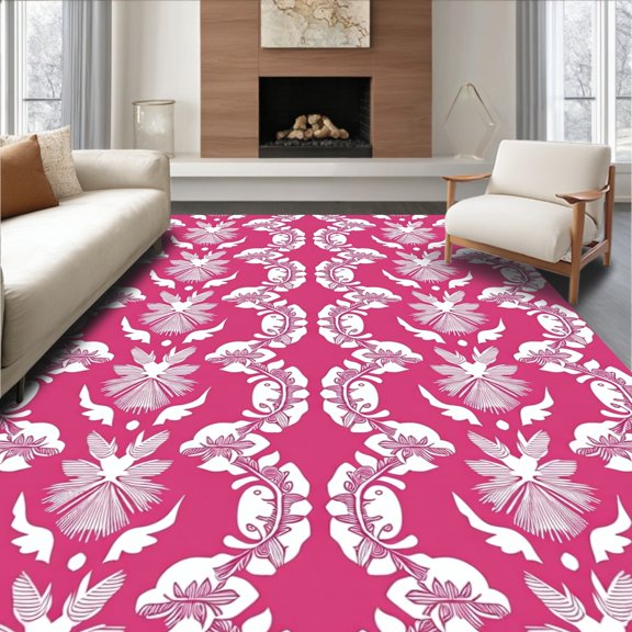 ODIKA 2x3 Machine Washable Non-Slip Area Rug, Enchanted Winter Pinecone Interlocking Motif Festive Charm High Traffic Rug, Pink, 739106