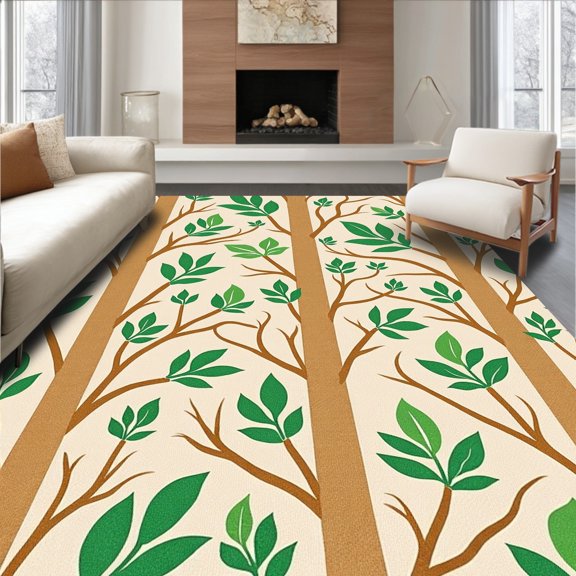 ODIKA 2x3 Machine Washable Non-Slip Area Rug, Enchanted Woodland Letters Interlocking Leaf and Branch Design High Traffic Rug, Beige, 692949
