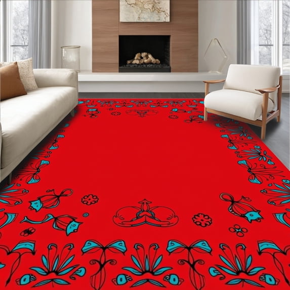 ODIKA 2'x3' Machine Washable Non-Slip Area Rug, Enchanted Woodland Scene with Playful Squirrels and Berry Clusters High Traffic Rug with Pad, Red, 637397