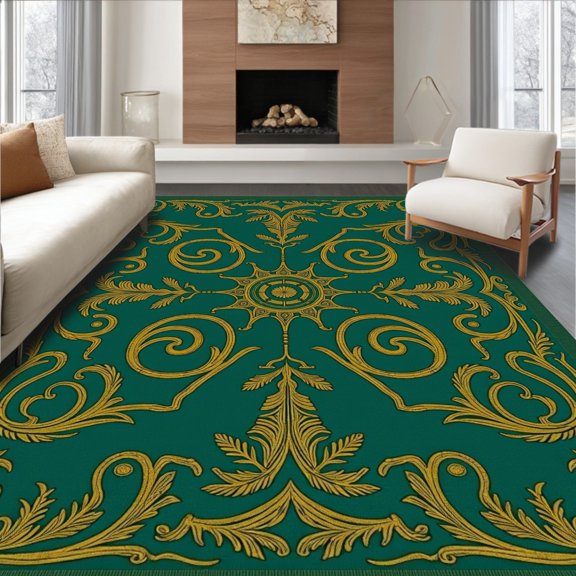 ODIKA 2x3 Machine Washable Non-Slip Area Rug, Enchanted Woodland Spiral Tapestry Luxurious Artisan Creation High Traffic Rug, Green, 579450