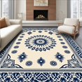 thumbnail image 1 of ODIKA 2'x3' Machine Washable Non-Slip Area Rug, Enchanting Boho Symmetrical Faded Ancient Decorative Emblems High Traffic Rug, Beige, 658980, 1 of 7