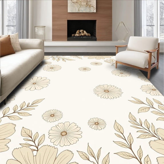 ODIKA 2'x3' Machine Washable Non-Slip Area Rug, Enchanting Botanical Garden Exquisite Heavenly Wonderland High Traffic Rug with Pad, Beige, 578781