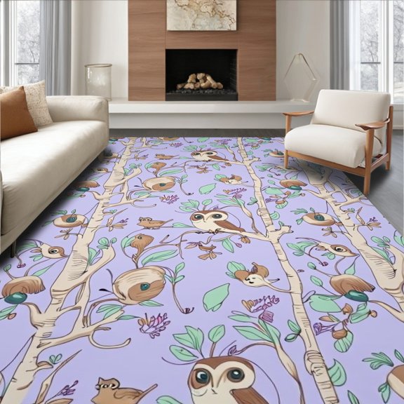 ODIKA 2x3 Machine Washable Non-Slip Area Rug, Enchanting Forest Friends with Customizable Name in Delightful Graphics High Traffic Rug, Purple, 683339