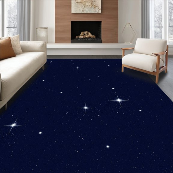 ODIKA 2x3 Machine Washable Non-Slip Area Rug, Enchanting Starlight Galaxy Celestial Constellation Midnight Shimmer High Traffic Rug, Blue, 460979