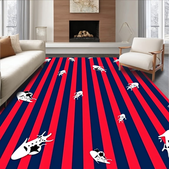 ODIKA 2'x3' Machine Washable Non-Slip Area Rug, Energetic Striped Featuring Artistic Soccer Cleats and Motifs High Traffic Rug with Pad, Red, 675689