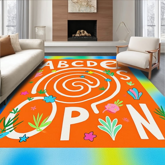 ODIKA 2x3 Machine Washable Non-Slip Area Rug, Engaging Letter Recognition Development Training Surface High Traffic Rug, Orange, 693969