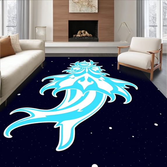ODIKA 2'x3' Machine Washable Non-Slip Area Rug, Ethereal Apparition Stitch Project High Traffic Rug with Pad, Blue, 742953