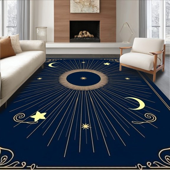 ODIKA 2x3 Machine Washable Non-Slip Area Rug, Ethereal Heavenly Bodies Spiritual Radiant Dreamscape High Traffic Rug, Blue, 516654
