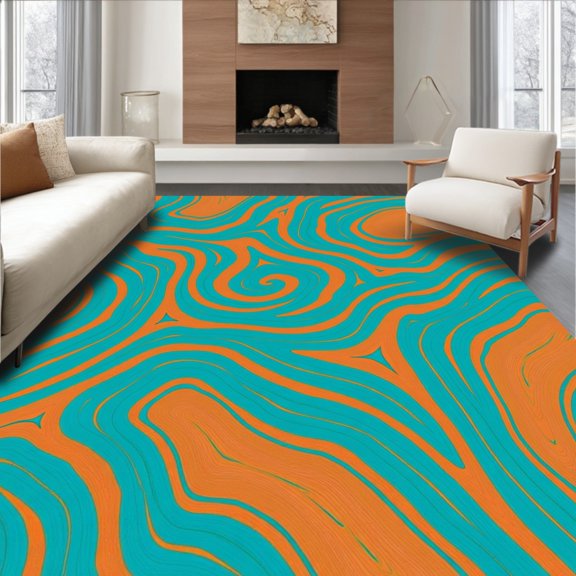 ODIKA 2x3 Machine Washable Non-Slip Area Rug, Ethereal Marble Swirl Luxury Artistic Decorative Elegant High Traffic Rug, Orange, 500696