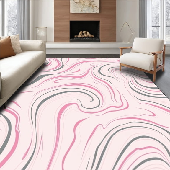 ODIKA 2x3 Machine Washable Non-Slip Area Rug, Ethereal Marble Wavy Interlacing Artistic Delicate High Traffic Rug, Pink, 499075