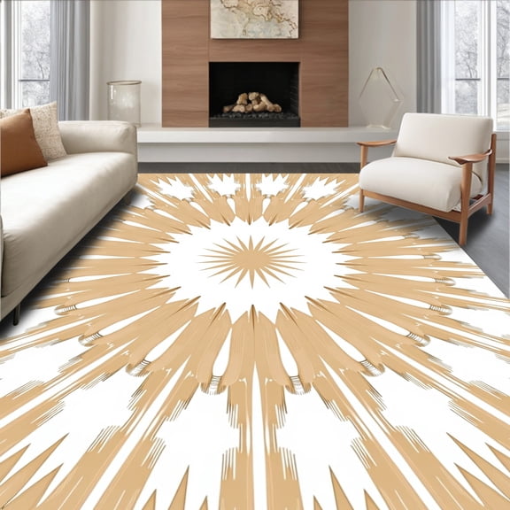 ODIKA 2x3 Machine Washable Non-Slip Area Rug, Ethereal Starburst Radiant Artistic Display High Traffic Rug, Beige, 477812