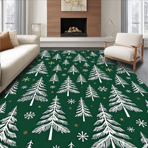 ODIKA 2'x3' Machine Washable Non-Slip Area Rug, Evergreen Forest with Intricate Starburst Ornaments High Traffic Rug, Green, 624199
