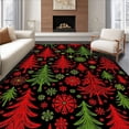 thumbnail image 1 of ODIKA 2'x3' Machine Washable Non-Slip Area Rug, Evergreen Holiday Tree Motif with Snowflake Accents in Festive Style High Traffic Rug with Pad, Red, 744208, 1 of 8