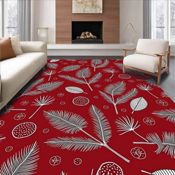 ODIKA 2'x3' Machine Washable Non-Slip Area Rug, Evergreen Pinecone Hearth Gathering Sanctuary High Traffic Rug with Pad, Red, 739312