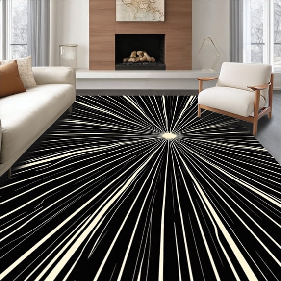 ODIKA 2'x3' Machine Washable Non-Slip Area Rug, Exclusive Fan With Dynamic Puck Slash Artwork High Traffic Rug, Black, 672297