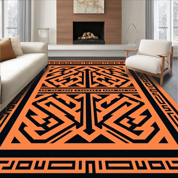 ODIKA 2x3 Machine Washable Non-Slip Area Rug, Exclusive Mosaic Parquet Interwoven Junction Framework High Traffic Rug, Orange, 667522