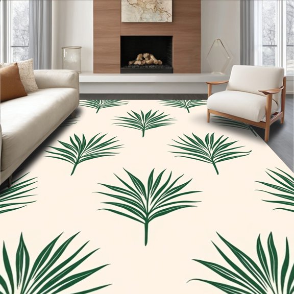 ODIKA 2x3 Machine Washable Non-Slip Area Rug, Exotic Island Breeze Swaying Fronds Entryway Statement High Traffic Rug, Ivory, 716552