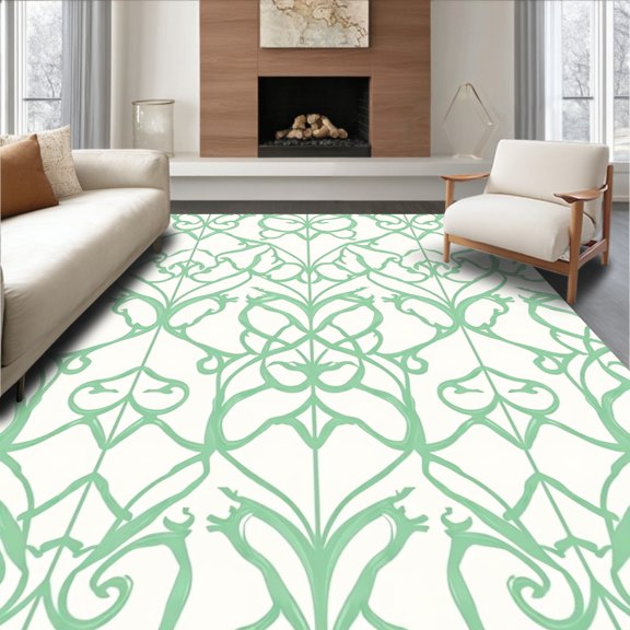 ODIKA 2x3 Machine Washable Non-Slip Area Rug, Exquisite Trellis Sophisticated Artistic Statement High Traffic Rug, Green, 453497
